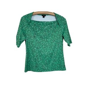 Ann Taylor Top Women MP Petite Green Polka Dot Square Neck Short Sleeve Top A34